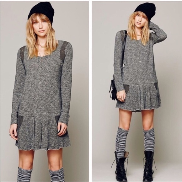 Free People Beach Grey Sweet Nothing’s Drop Waist Crochet Boho Mini Dress Sz XS - Picture 1 of 6